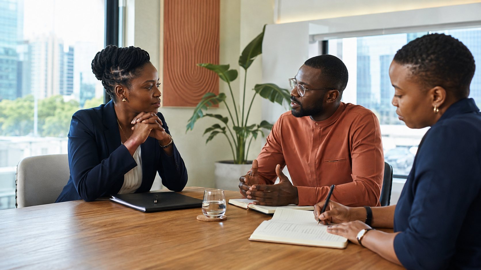 A lawyer in an advisory conversation with a long-standing client